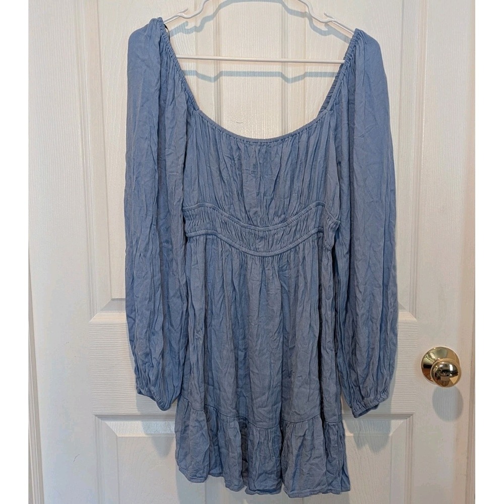 Cottagecore Babydoll Coquette Fairycore Boho Mini Dress Blue Large Prairie - Picture 2 of 5